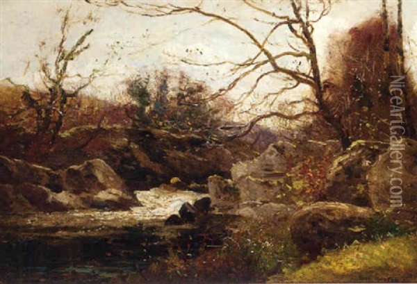 A Woodland Stream Oil Painting - Thomas Edwin Mostyn