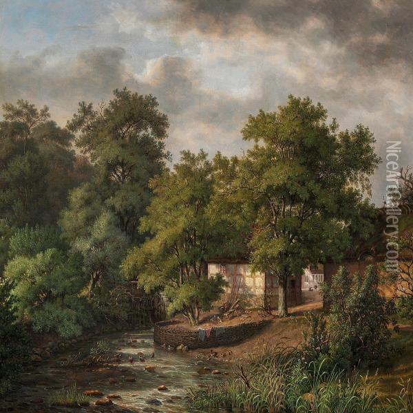 Vandmolle I Naerheden Af Lykkesholm I Fyen Oil Painting - I. P. Moller