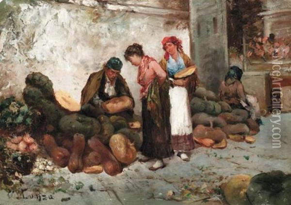 Il Venditore Di Zucche Oil Painting - Antonio Lonza