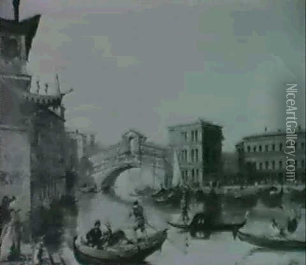 Venetian Canal Scene Oil Painting - Edward Pritchett