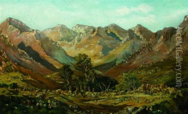 An Extensive Mountainous Landscape Oil Painting - Tinus de Jongh