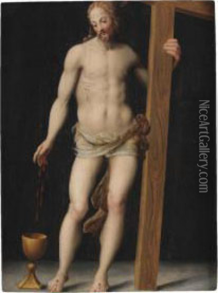 Cristo Portacroce Oil Painting - Rancesco De' Rossi (see Salviati, Cecchino Del)