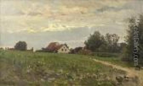Landschaft Mit Hausern Oil Painting - Walter Moras
