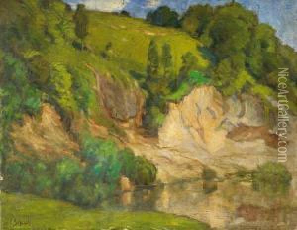 Landschaft Mitteich Oil Painting - Carl Schuch
