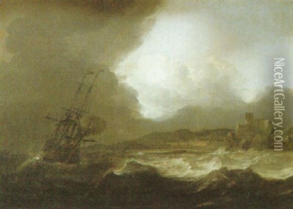 Skepp Vid Stormig Kust Oil Painting - Ludolf Backhuysen the Elder