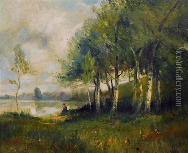 Landscape With Lake And Birches Oil Painting - Nicolas Louis Cabat