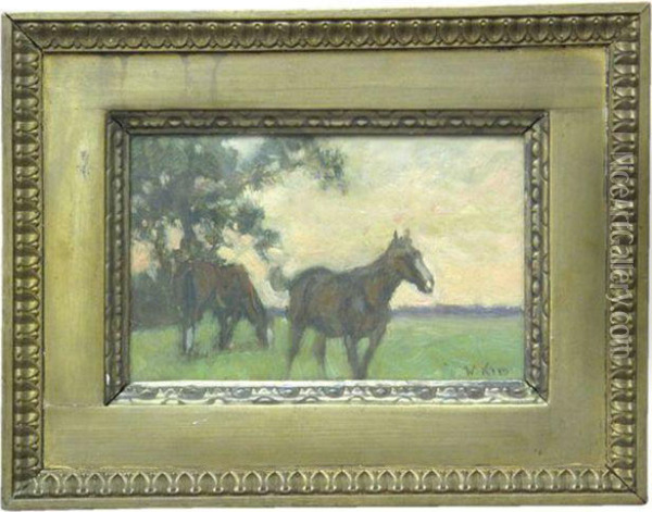 2 Pferde Im Abendrot Oil Painting - Wilhelm Kalb