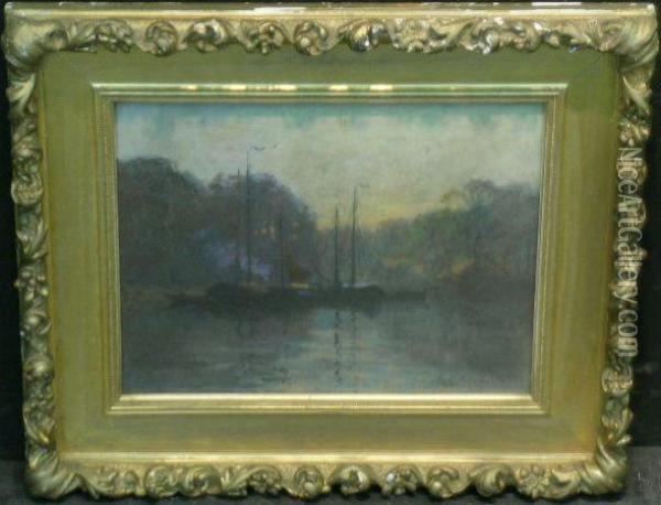 Dockside Reflections Oil Painting - Arthur C. Goodwin