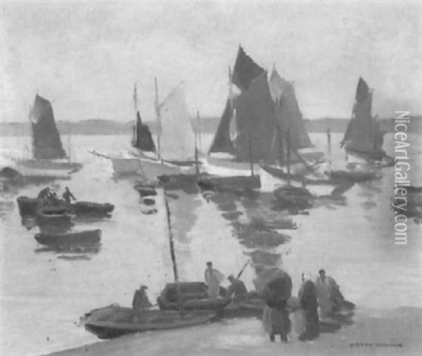 Segelboote In Ufernahe Oil Painting - Pierre Wagner