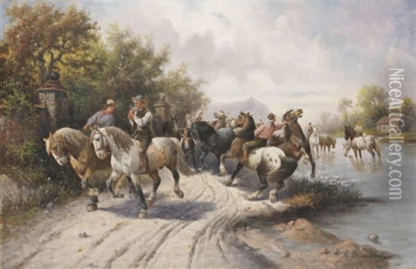 Horse Ride Oil Painting - Adolf (Constantin) Baumgartner-Stoiloff