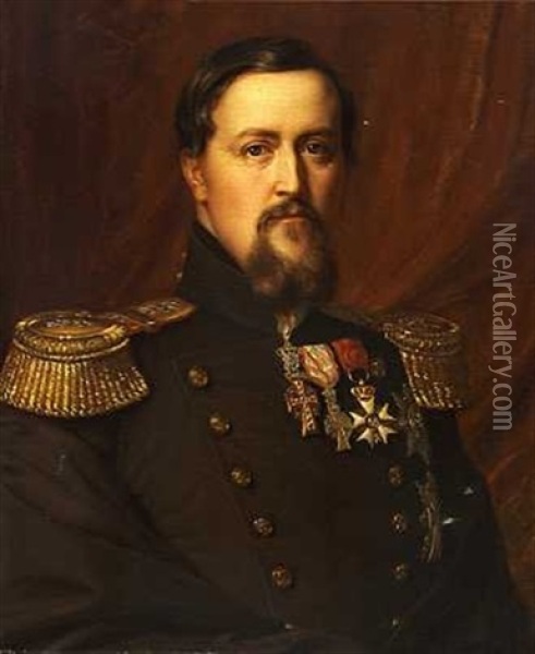 Portraet Af Frederik Vii I Morkebla Uniformsjakke Oil Painting - August Heinrich Georg Schiott