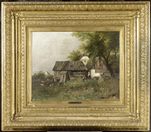 View Of A Farm Oil Painting - Leopold Rugen