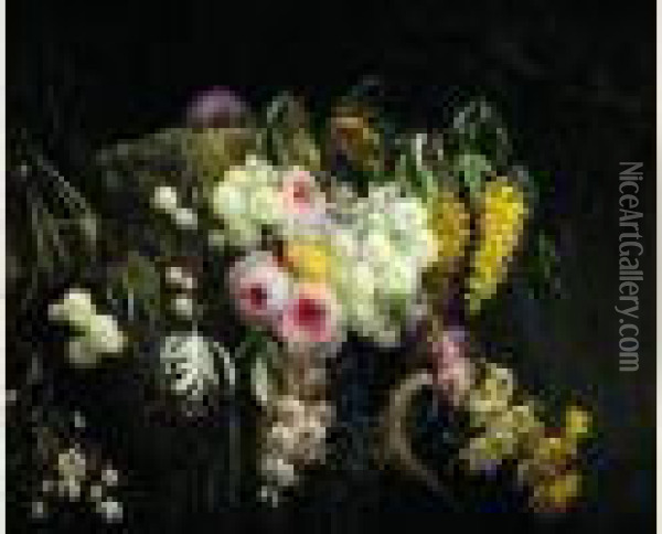 Nature Morte De Fleurs Posee Sur Une Jardiniere Oil Painting - Jean Benner