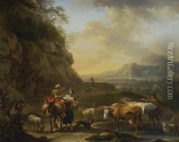 Hirten Mit Vieh Am Wasser Oil Painting - Joseph Rosa Roos
