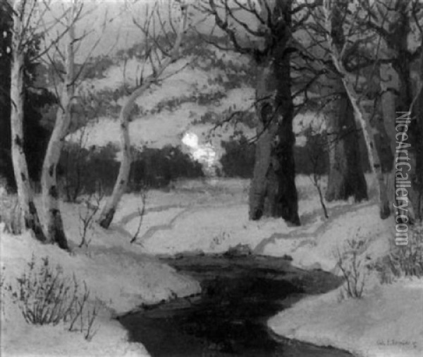 Stream In Winter (woodstock, New York View?) Oil Painting - Walter Koeniger