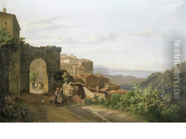 Mediterranean Coastal Townscape Oil Painting - Pietro Della Valle