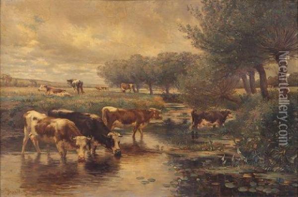  Vaches Pres D'un Ruisseau  Oil Painting - Leon Barillot