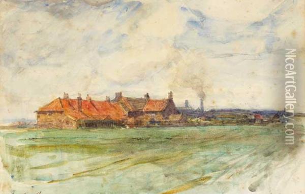 Landscape With Red-roofed Buildings Oil Painting - Walter Frederick Osborne