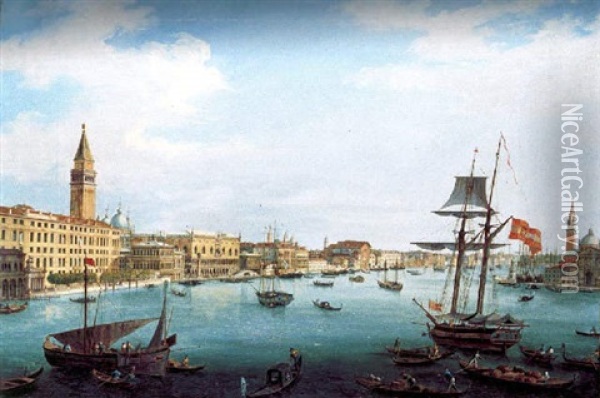 Navire Remontant Le Grand Canal Vers La Mer, En Face De La Place Saint Marc Oil Painting - Vincenzo Chilone