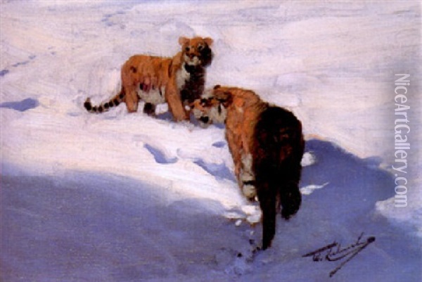 Siberian Tigers In The Snow Oil Painting - Wilhelm Friedrich Kuhnert