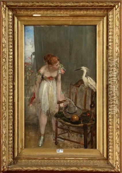 Jeune Fille Au Heron Oil Painting - Louis Charles Verwee