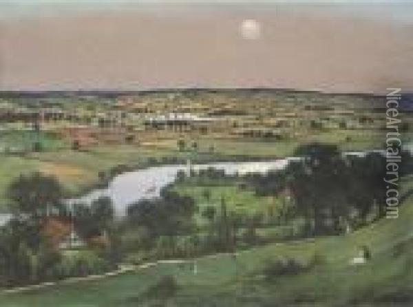 The Thames From Winter Hill Near Cookham Oil Painting - Christopher R. Wynne Nevinson