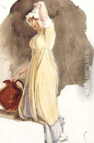 A young woman carrying a jug of water Oil Painting - Thomas Uwins