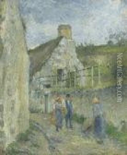 Rue Des Roches Au Valhermeil, Auvers Sur Oise Oil Painting - Camille Pissarro