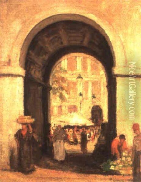 Porte Du Marche A Nice Oil Painting - Fernand Allard L'Olivier
