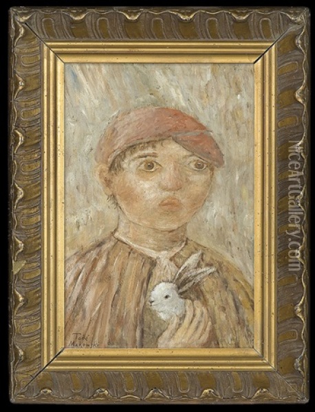 Boy With Bunny Oil Painting - Tadeusz (Tade) Makowski