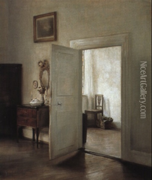 Interior - _bentst+ende D+r Mellem To Stuer Oil Painting - Carl Vilhelm Holsoe