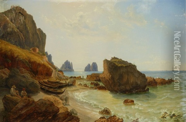 Ferd Marina Piccola Pa Capri Oil Painting - Christian Frederik Ferdinand Thoming