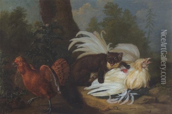 Jagender Iltis Mit Huhnern Oil Painting - Jacob Samuel Beck