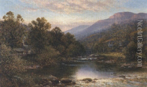A River Scene With A Figure By A Cottage Oil Painting - Alfred Augustus Glendening Sr.