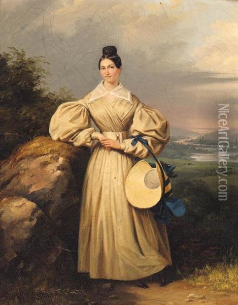 Femme Au Chapeau Oil Painting - Edouard Pingret