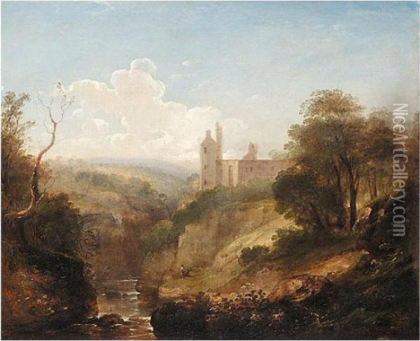 Classical Figures In An Extensive Landscape With A Castle Beyond Oil Painting - Alexander Nasmyth
