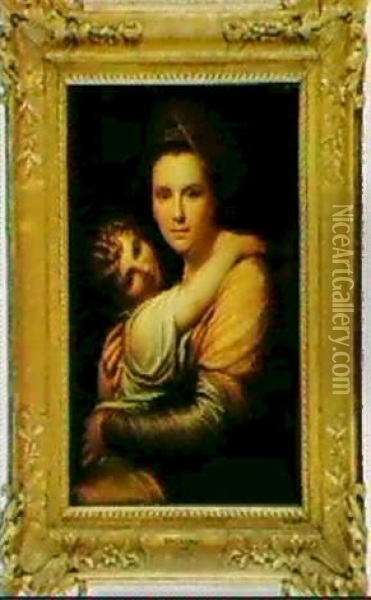 Portrait Of The Artist's Wife And Daughter Oil Painting - Richard Cosway