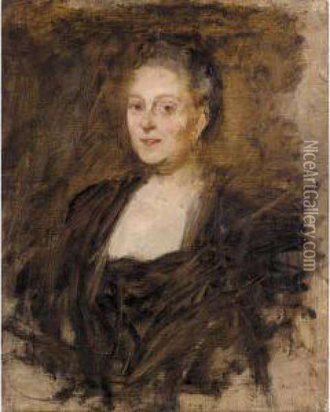 Portrait Of Stoddart Walker; Portrait Sketch Of His Wife Oil Painting - James Guthrie