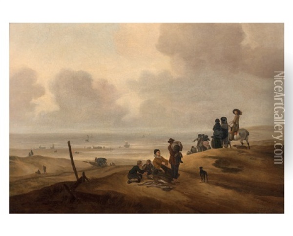 Retour De Peche Sur La Plage De Scheveningen Oil Painting - Jacob Esselens