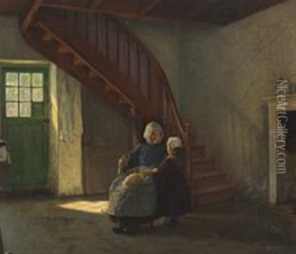 Visiting Granny Oil Painting - John Leopold Luebschitz