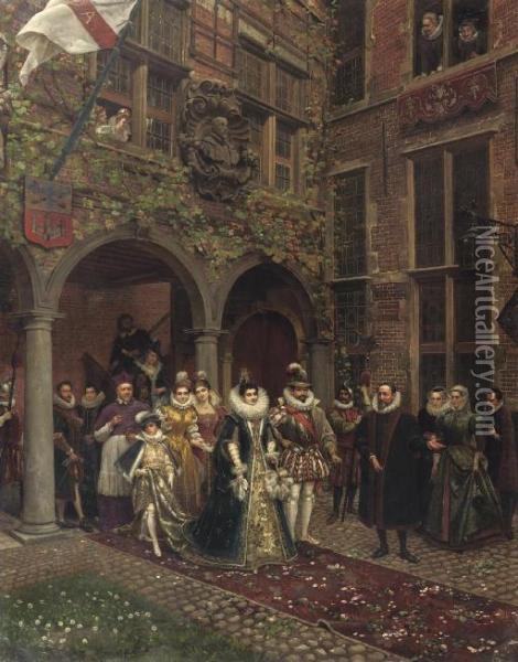 Isabella Of Spain And Albrecht Vii Of Austia Visiting De Gulden Passer, Antwerp Oil Painting - Eugene Siberdt