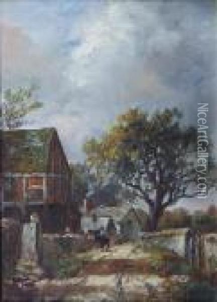 Figures On A Village Road Oil Painting - Joseph Thors