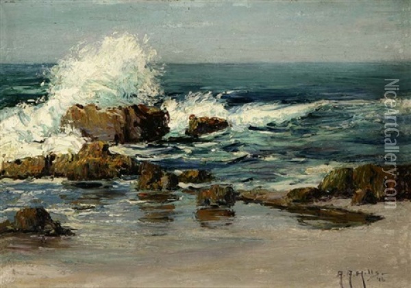 The Blue Sea - Laguna Beach, Cal. Oil Painting - Anna Althea Hills