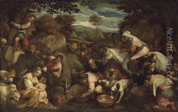 The Israelites Gathering Oil Painting - Jacopo Bassano (Jacopo da Ponte)