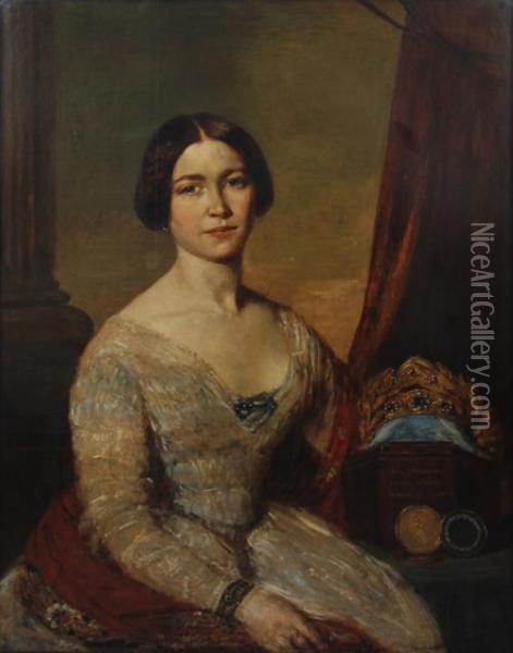 Portrait Of The Famous 19th Century Ballerina Fanny Cerrito Oil Painting - F. Simoneau