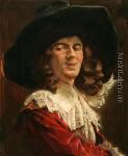 Portrait Of A Cavalier In Red Oil Painting - Ferdinand Victor Leon Roybet