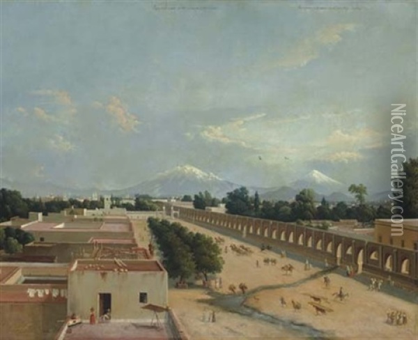 Acueducto De Chapultepec Oil Painting - Edouard Henri Theophile Pingret