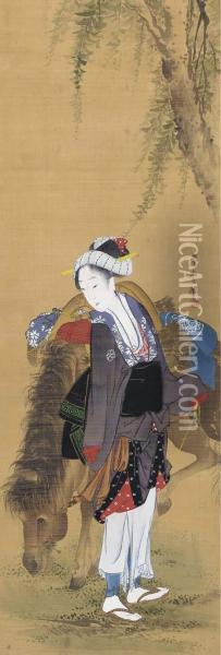 Ohara Maiden With Horse Oil Painting - Kitagawa Fujimaro