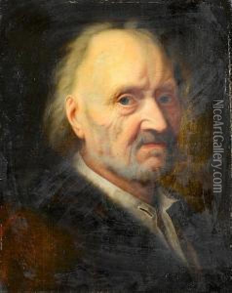 Portrait Of An Elderly Bearded Man, Bust-length, In A Brown, Fur-trimmed Coat Oil Painting - Balthasar Denner