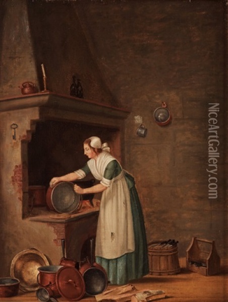 En Qvinna Som Skurar Koppar Oil Painting - Pehr Hillestroem